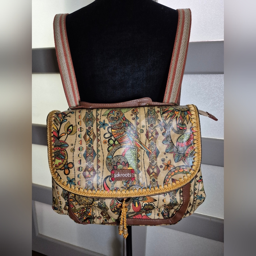 Sakroots Multicolor Floral & Bird Canvas Crossbody Bag / Backpack
